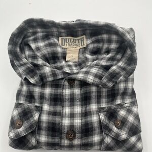 Duluth Trading Flannel Plaid‎ Black Mens Large Button Down